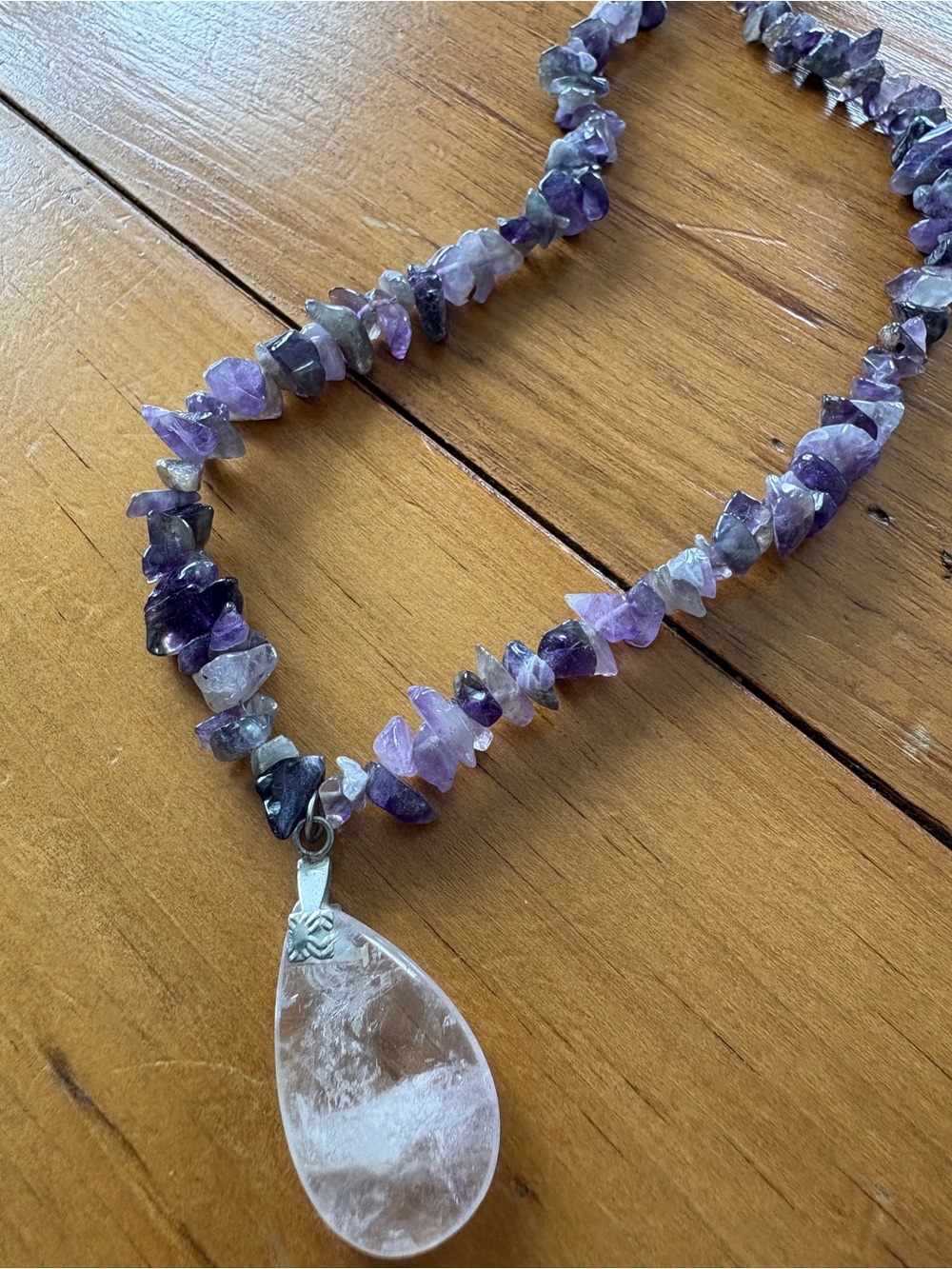 Vintage Amethyst Chip Necklace with Quartz Crystal Pendant – 17” - Picture 2 of 9